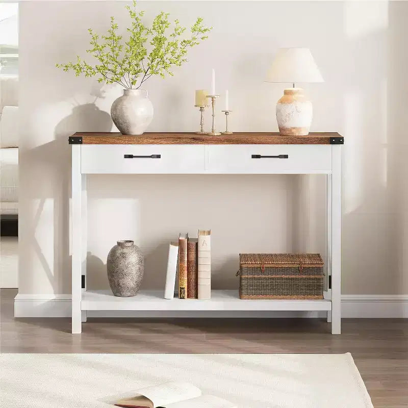 Console, table de canapé étroite de ferme rustique pour couloir ou entrée, console d'appoint en bois avec cadre en métal pour salon ou derrière le canapé