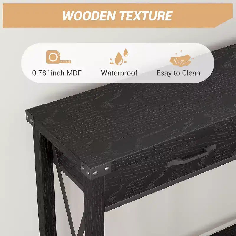 Console, table de canapé étroite de ferme rustique pour couloir ou entrée, console d'appoint en bois avec cadre en métal pour salon ou derrière le canapé