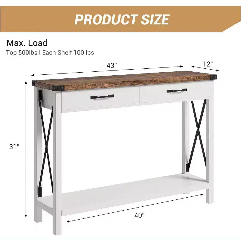 Console, table de canapé étroite de ferme rustique pour couloir ou entrée, console d'appoint en bois avec cadre en métal pour salon ou derrière le canapé