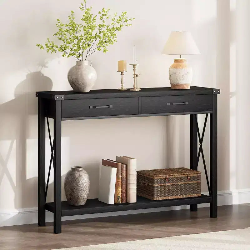 Console Table,Rustic Farmhouse Narrow Sofa Table for Hallway or Entryway,Wooden Accent Console with Metal Frame for Living Room or Behind Sofa