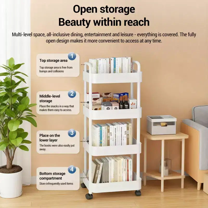 Chariot de rangement à 5 niveaux sur roulettes, Chariot de service roulant en plastique avec poignée, Unité d'étagères mobiles, Étagère de rangement étroite