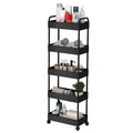 5-Tier Storage Trolley on Wheels, Plastic Slide Out Rolling Utility Cart with Handle, Mobile Shelving Unit, Narrow Shelf Unit Storage Rack