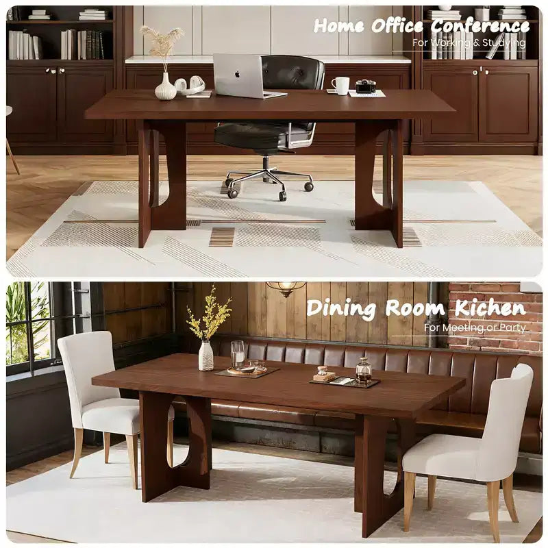 Table à manger rectangulaire de 70 po pour 6 à 8 personnes - Table de cuisine longue moderne avec pieds de piédestal robustes, Grande table à dîner
