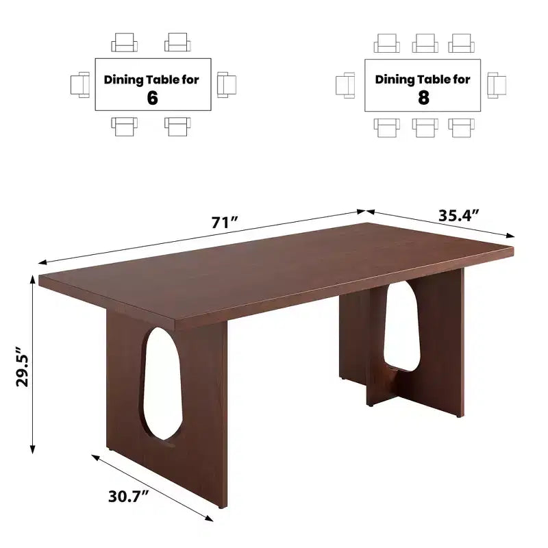 Table à manger rectangulaire de 70 po pour 6 à 8 personnes - Table de cuisine longue moderne avec pieds de piédestal robustes, Grande table à dîner