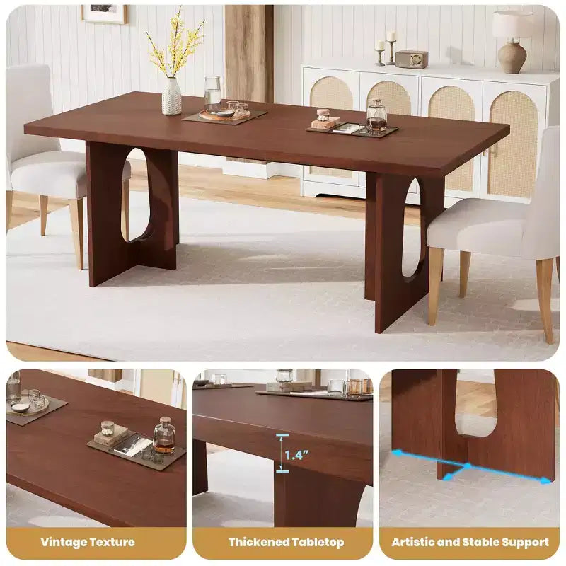 Table à manger rectangulaire de 70 po pour 6 à 8 personnes - Table de cuisine longue moderne avec pieds de piédestal robustes, Grande table à dîner