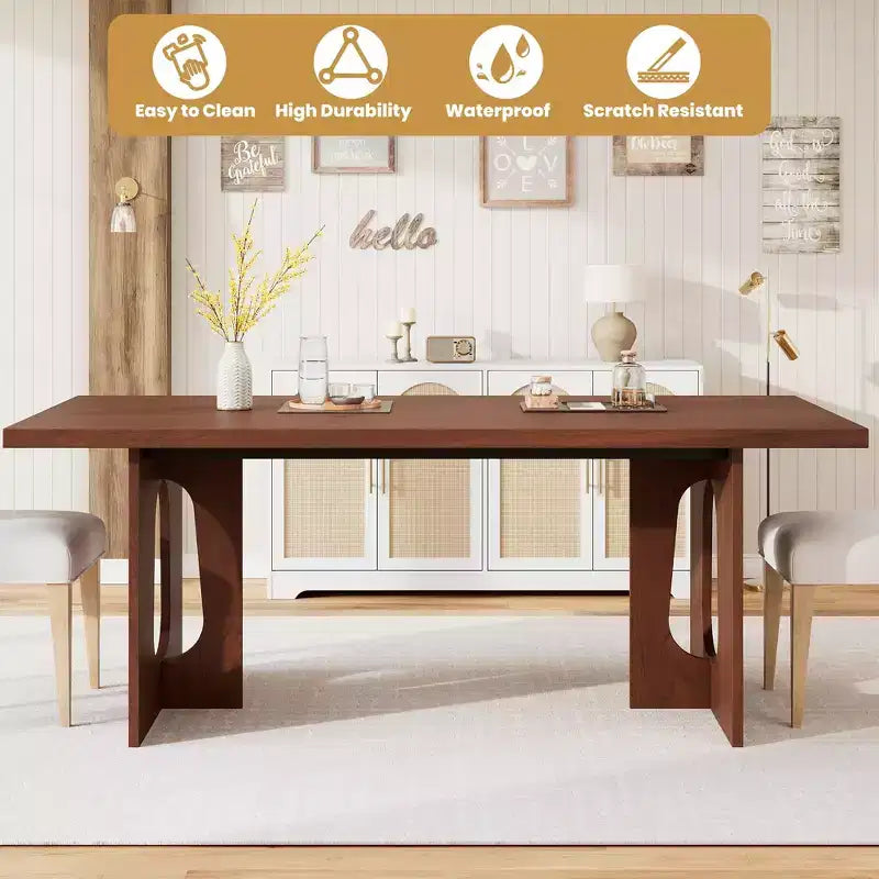 Table à manger rectangulaire de 70 po pour 6 à 8 personnes - Table de cuisine longue moderne avec pieds de piédestal robustes, Grande table à dîner