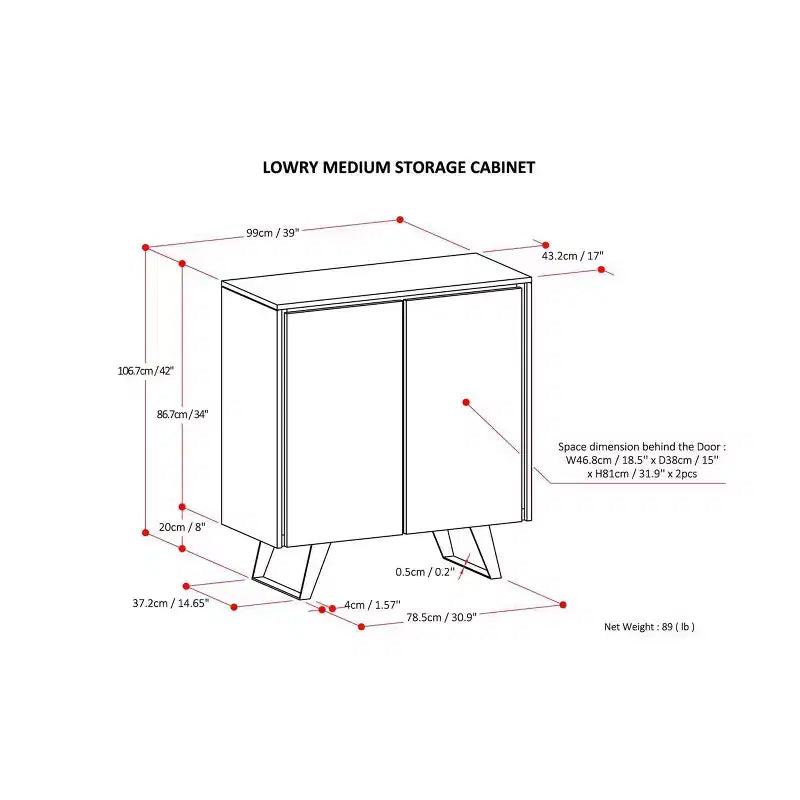 Meuble de rangement moyen Mitchell, 99 cm de large, en bois massif, style industriel moderne