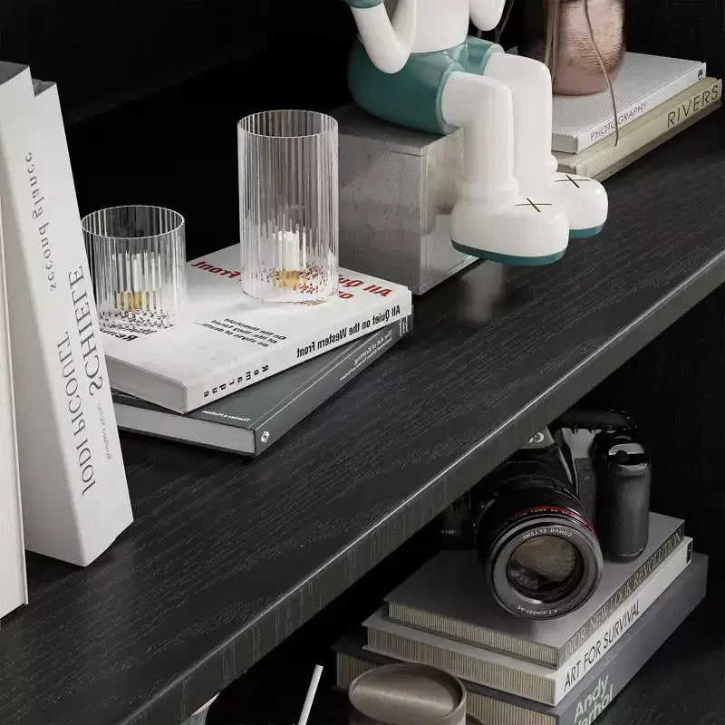 Meuble de rangement haut de salle de bain noir de 62 po avec étagères réglables et 2 portes en verre, rangement ouvert pour salle de bain et buanderie