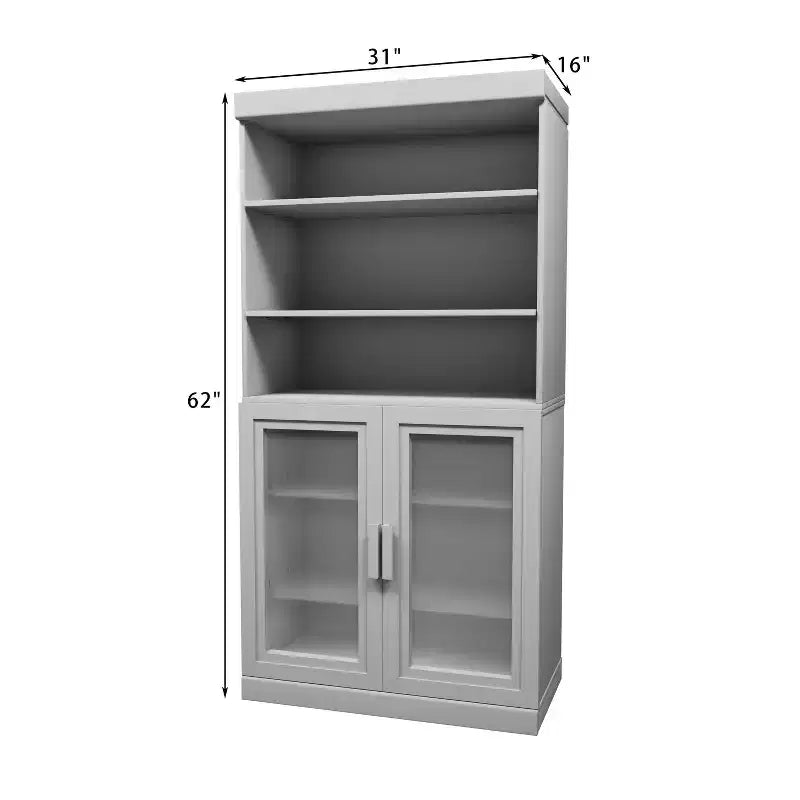 Meuble de rangement haut de salle de bain noir de 62 po avec étagères réglables et 2 portes en verre, rangement ouvert pour salle de bain et buanderie