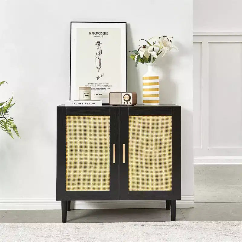 Buffet Cabinet with Storage, Rattan Storage Cabinet with Doors and Adjustable Shelves, Modern Sideboard Cabinet for Hallway Entry Living Room