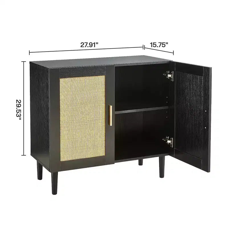 Meuble de rangement avec portes en rotin et étagères réglables, buffet moderne pour entrée ou salon