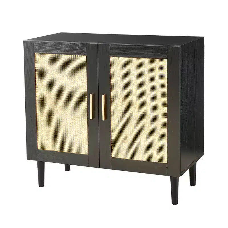 Meuble de rangement avec portes en rotin et étagères réglables, buffet moderne pour entrée ou salon
