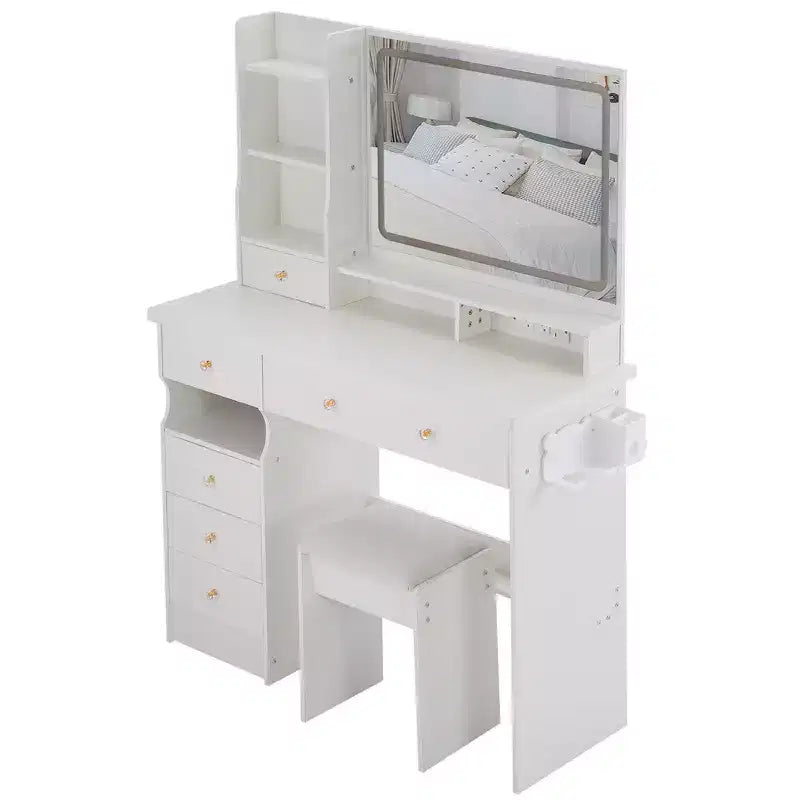 Coiffeuse avec miroir et lumière, ensemble tabouret rembourré, coiffeuse avec station de charge, luminosité réglable