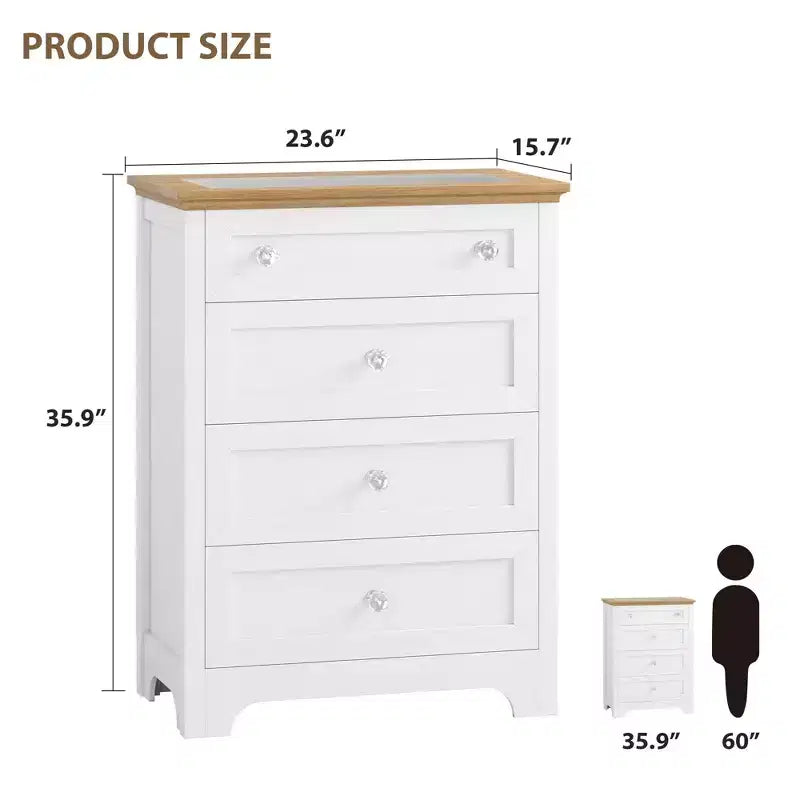 Commode en bois à 4 tiroirs pour chambre à coucher avec lumière, armoire de rangement en bois, commode, tiroirs de rangement pour salon, couloir, placard