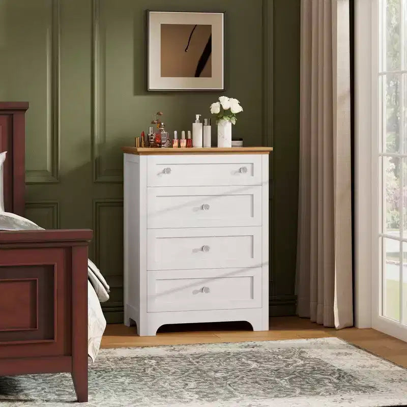 Commode en bois à 4 tiroirs pour chambre à coucher avec lumière, armoire de rangement en bois, commode, tiroirs de rangement pour salon, couloir, placard