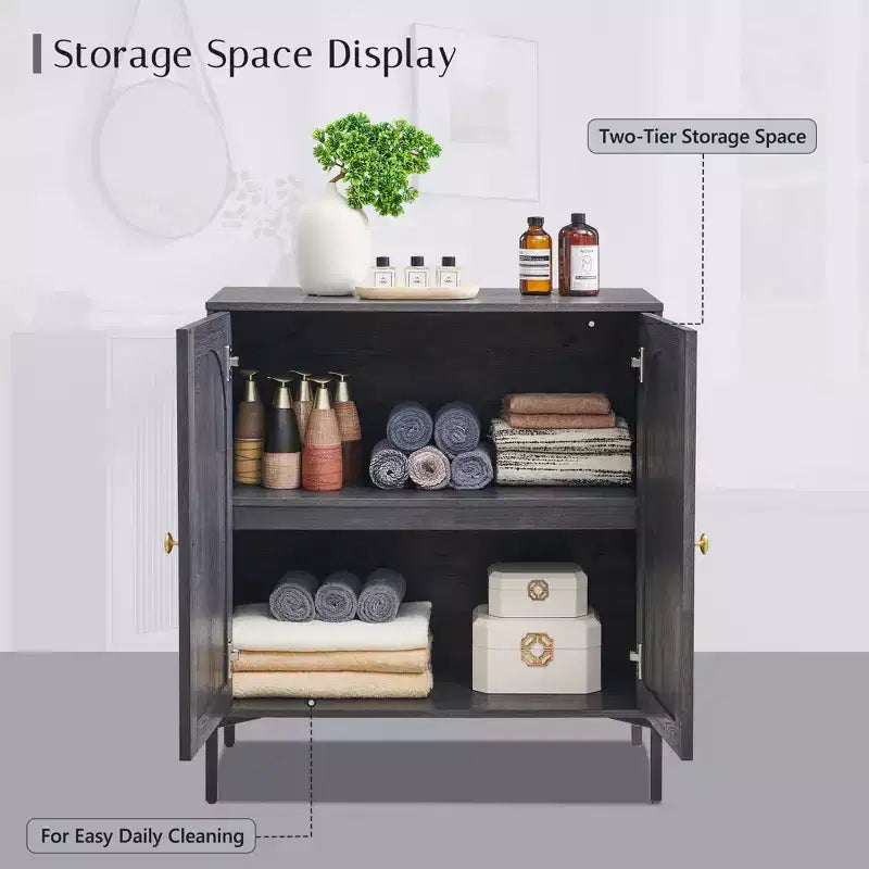 Meuble de salle de bain avec rangement, Meuble de rangement sur pied cannelé et arqué avec étagères réglables, Meuble de rangement au sol moderne