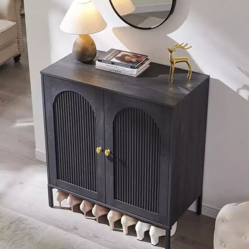 Meuble de salle de bain avec rangement, Meuble de rangement sur pied cannelé et arqué avec étagères réglables, Meuble de rangement au sol moderne
