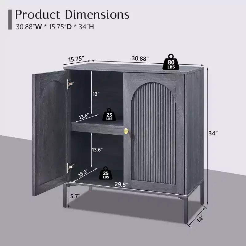 Meuble de salle de bain avec rangement, Meuble de rangement sur pied cannelé et arqué avec étagères réglables, Meuble de rangement au sol moderne