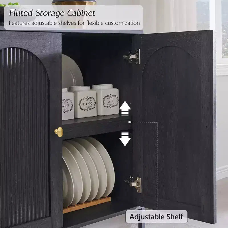 Meuble de salle de bain avec rangement, Meuble de rangement sur pied cannelé et arqué avec étagères réglables, Meuble de rangement au sol moderne