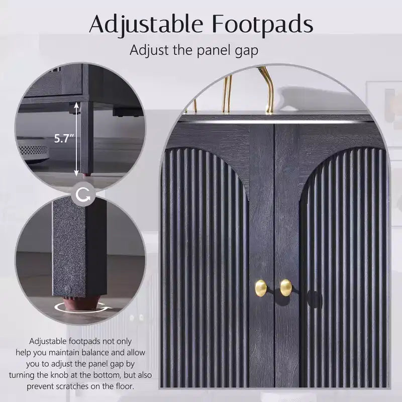 Meuble de salle de bain avec rangement, Meuble de rangement sur pied cannelé et arqué avec étagères réglables, Meuble de rangement au sol moderne