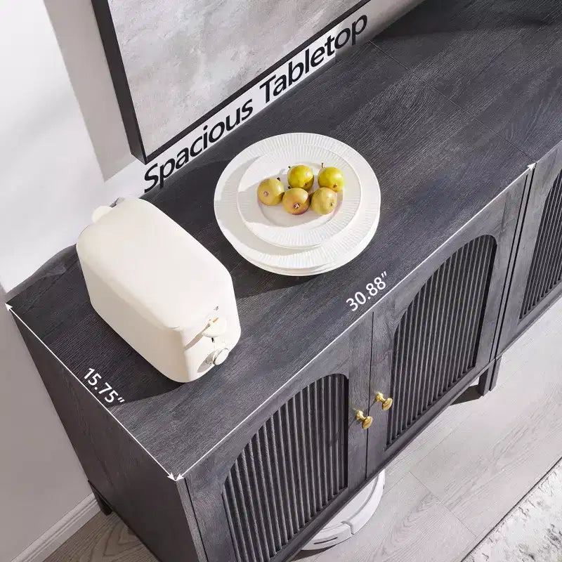 Meuble de salle de bain avec rangement, Meuble de rangement sur pied cannelé et arqué avec étagères réglables, Meuble de rangement au sol moderne