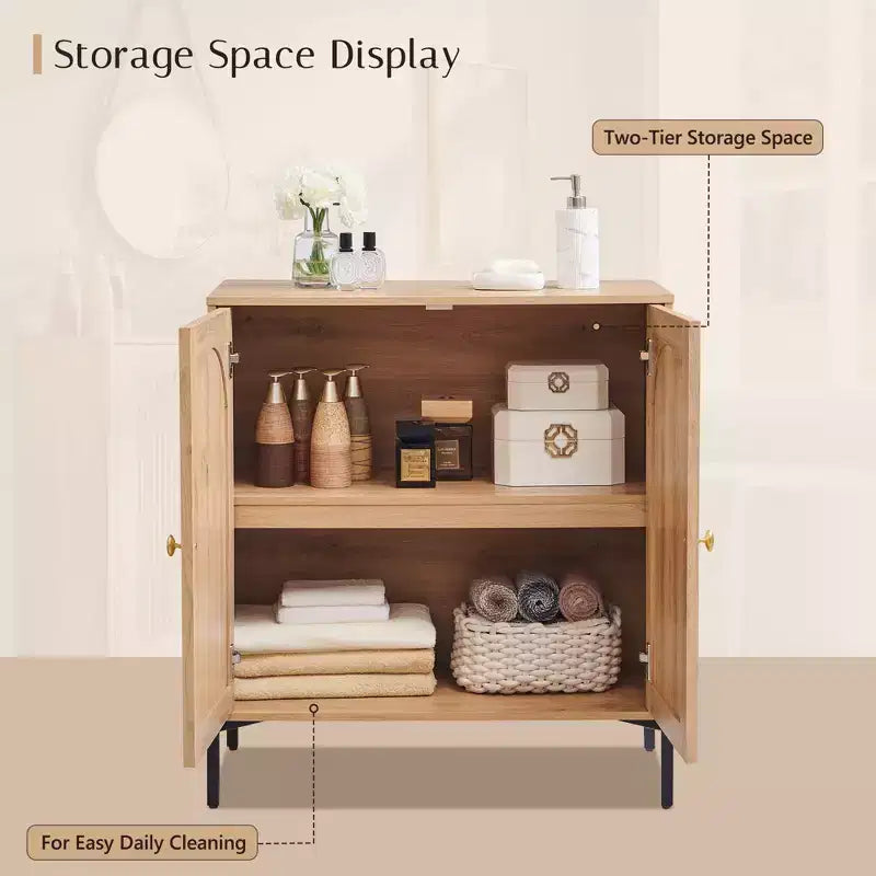 Meuble de salle de bain avec rangement, Meuble de rangement sur pied cannelé et arqué avec étagères réglables, Meuble de rangement au sol moderne