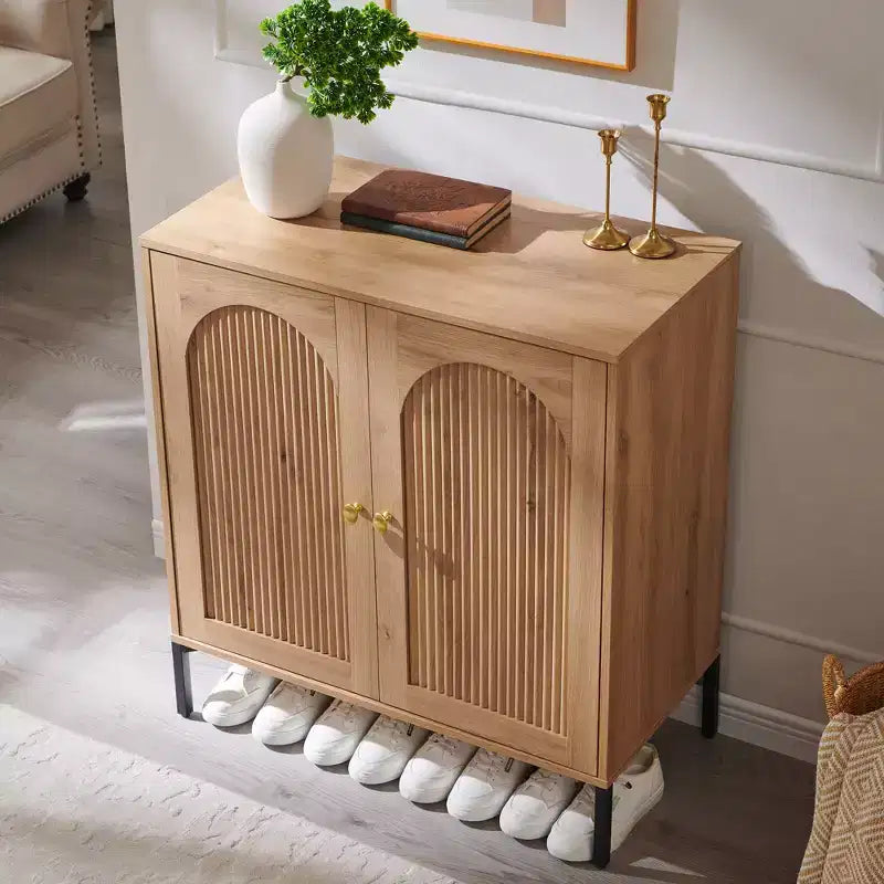 Meuble de salle de bain avec rangement, Meuble de rangement sur pied cannelé et arqué avec étagères réglables, Meuble de rangement au sol moderne