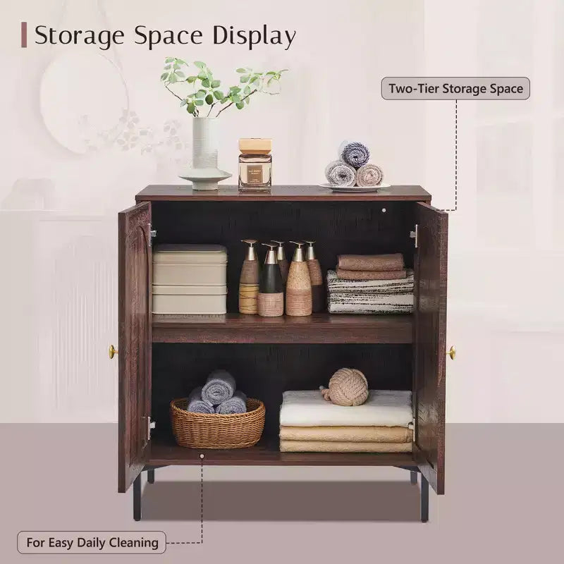 Meuble de salle de bain avec rangement, Meuble de rangement sur pied cannelé et arqué avec étagères réglables, Meuble de rangement au sol moderne
