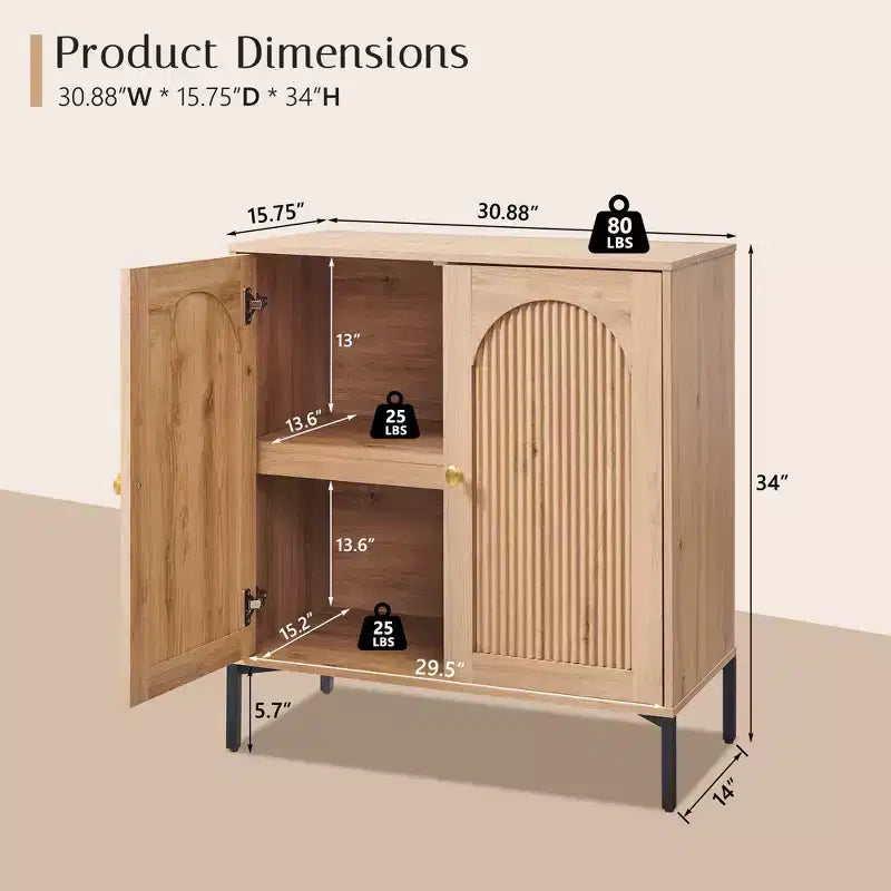 Meuble de salle de bain avec rangement, Meuble de rangement sur pied cannelé et arqué avec étagères réglables, Meuble de rangement au sol moderne