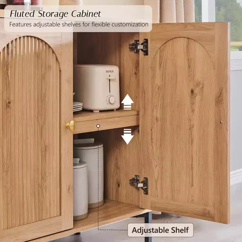 Meuble de salle de bain avec rangement, Meuble de rangement sur pied cannelé et arqué avec étagères réglables, Meuble de rangement au sol moderne