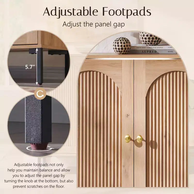 Meuble de salle de bain avec rangement, Meuble de rangement sur pied cannelé et arqué avec étagères réglables, Meuble de rangement au sol moderne