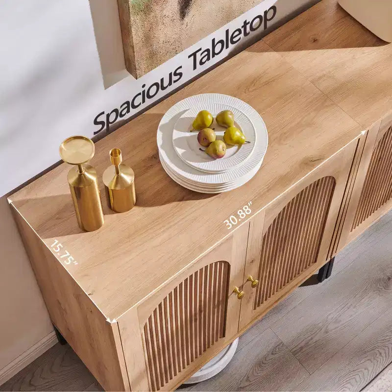 Meuble de salle de bain avec rangement, Meuble de rangement sur pied cannelé et arqué avec étagères réglables, Meuble de rangement au sol moderne