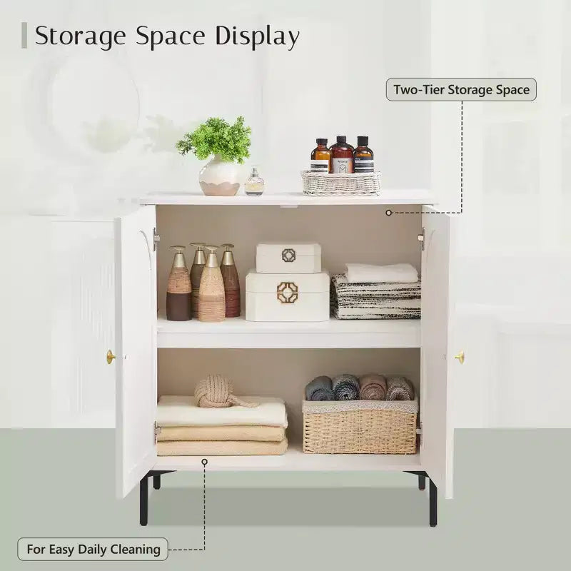 Meuble de salle de bain avec rangement, Meuble de rangement sur pied cannelé et arqué avec étagères réglables, Meuble de rangement au sol moderne