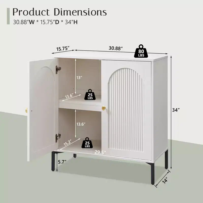 Meuble de salle de bain avec rangement, Meuble de rangement sur pied cannelé et arqué avec étagères réglables, Meuble de rangement au sol moderne