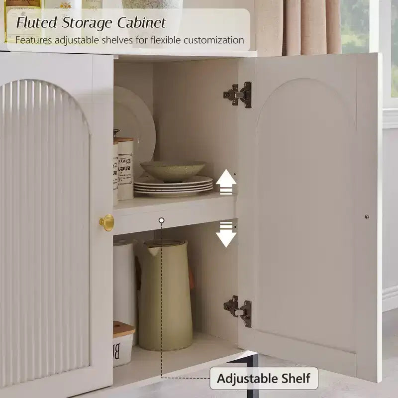Meuble de salle de bain avec rangement, Meuble de rangement sur pied cannelé et arqué avec étagères réglables, Meuble de rangement au sol moderne