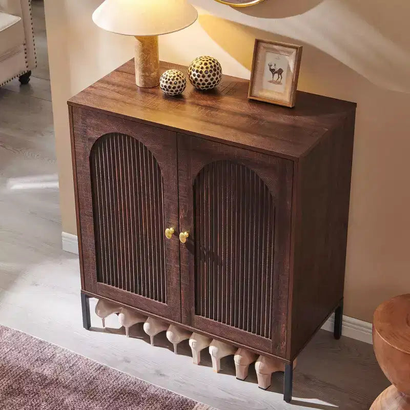 Meuble de salle de bain avec rangement, Meuble de rangement sur pied cannelé et arqué avec étagères réglables, Meuble de rangement au sol moderne