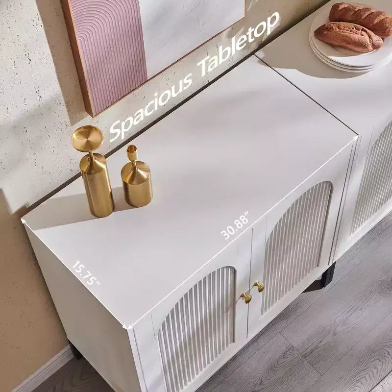 Meuble de salle de bain avec rangement, Meuble de rangement sur pied cannelé et arqué avec étagères réglables, Meuble de rangement au sol moderne