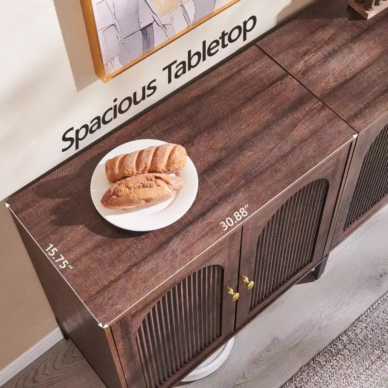 Meuble de salle de bain avec rangement, Meuble de rangement sur pied cannelé et arqué avec étagères réglables, Meuble de rangement au sol moderne
