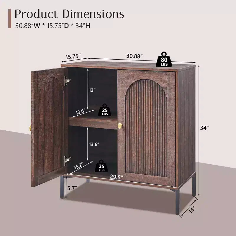 Meuble de salle de bain avec rangement, Meuble de rangement sur pied cannelé et arqué avec étagères réglables, Meuble de rangement au sol moderne