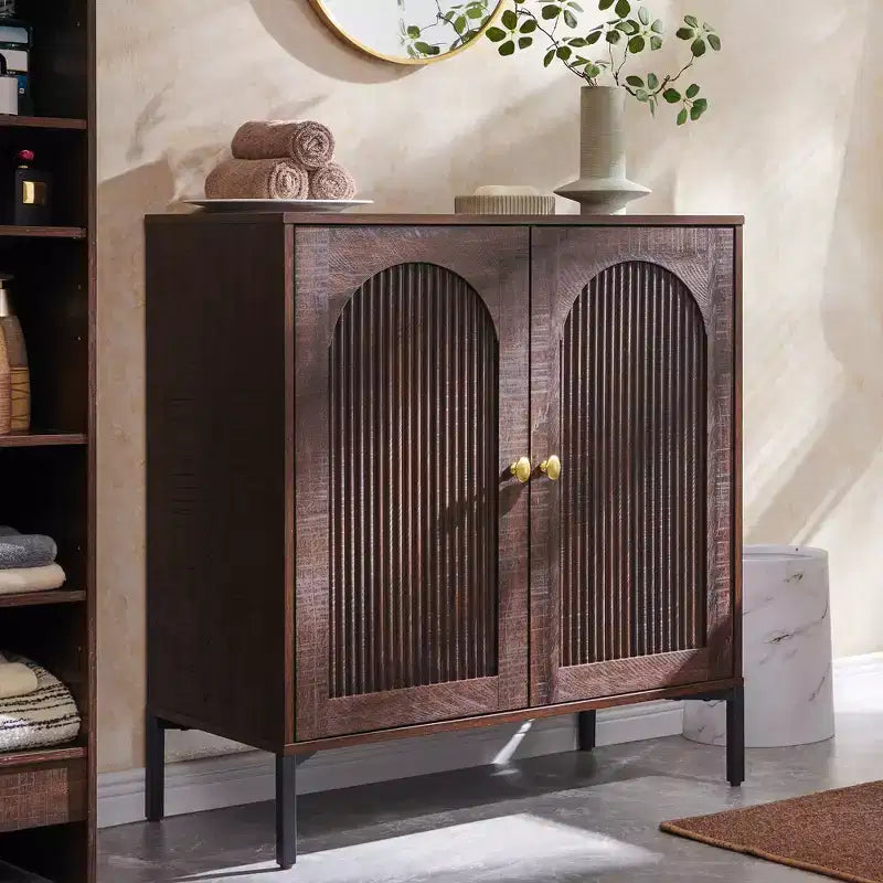 Bathroom Cabinet with Storage, Fluted Arched Free Standing Floor Cabinet with Adjustable Shelves, Modern Floor Storage Cabinet
