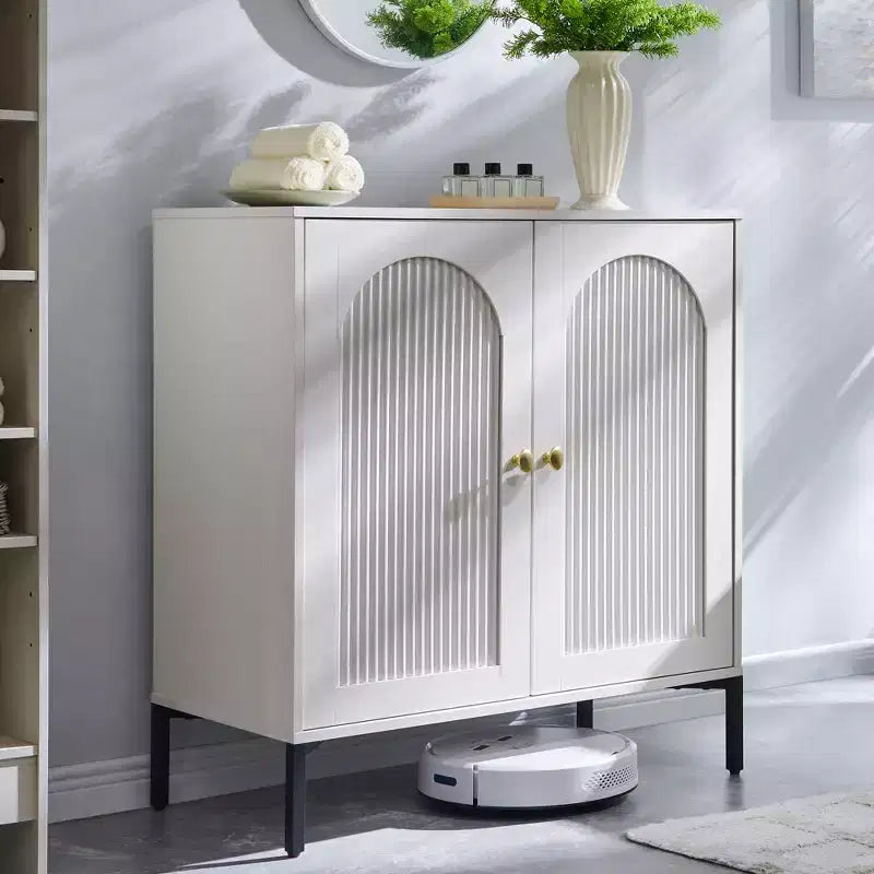 Meuble de salle de bain avec rangement, Meuble de rangement sur pied cannelé et arqué avec étagères réglables, Meuble de rangement au sol moderne