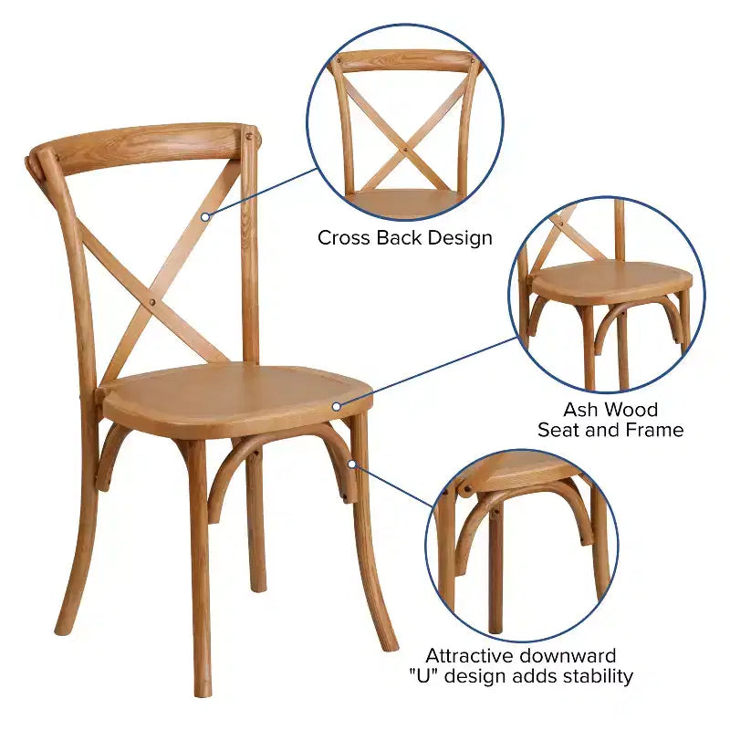 Chaise de bistrot en bois empilable à dossier croisé