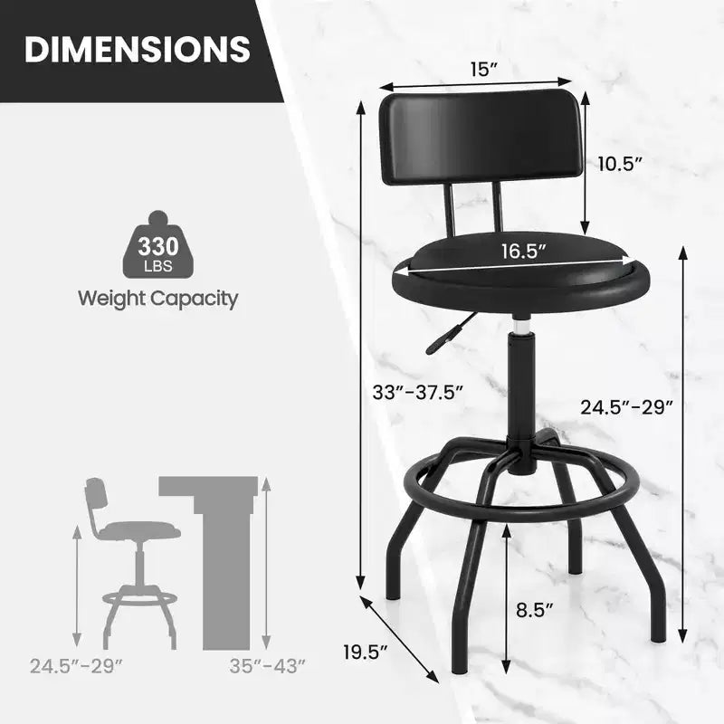 Tabouret de bar pivotant à 360° à hauteur de comptoir, avec siège et dossier rembourrés, repose-pieds et structure en métal