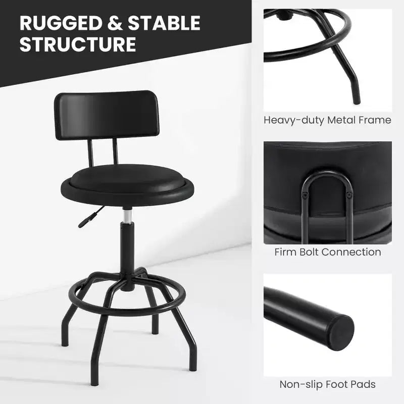 Tabouret de bar pivotant à 360° à hauteur de comptoir, avec siège et dossier rembourrés, repose-pieds et structure en métal