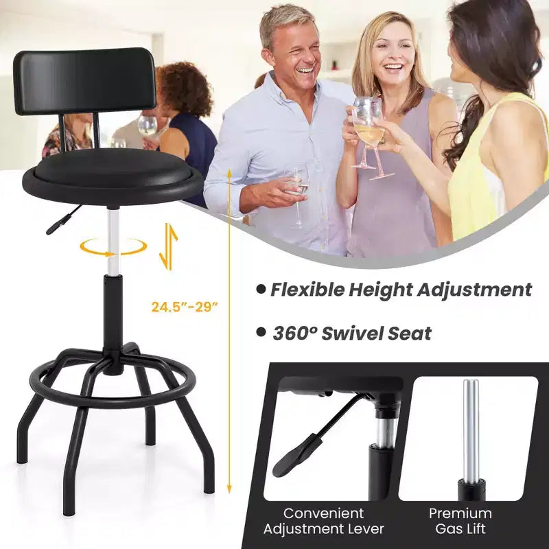 Tabouret de bar pivotant à 360° à hauteur de comptoir, avec siège et dossier rembourrés, repose-pieds et structure en métal