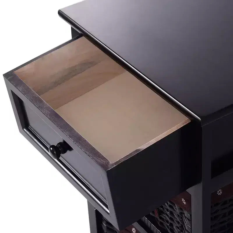 Lot DE 2 Tables de Chevet 3 Niveaux 1 Tiroir Organiseur en Bois avec 2 Paniers
