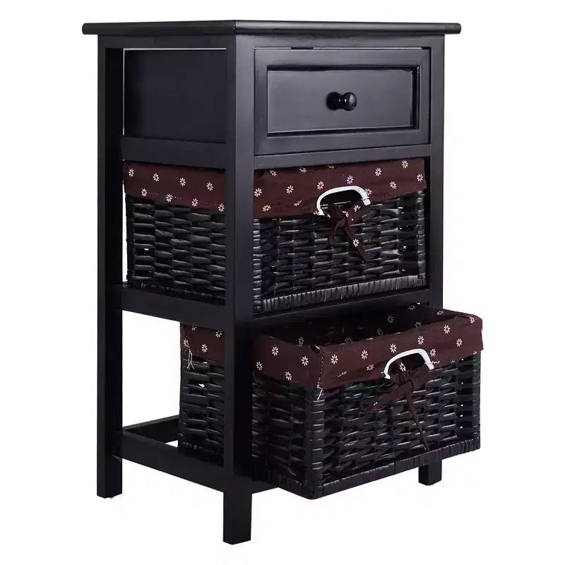 Lot DE 2 Tables de Chevet 3 Niveaux 1 Tiroir Organiseur en Bois avec 2 Paniers