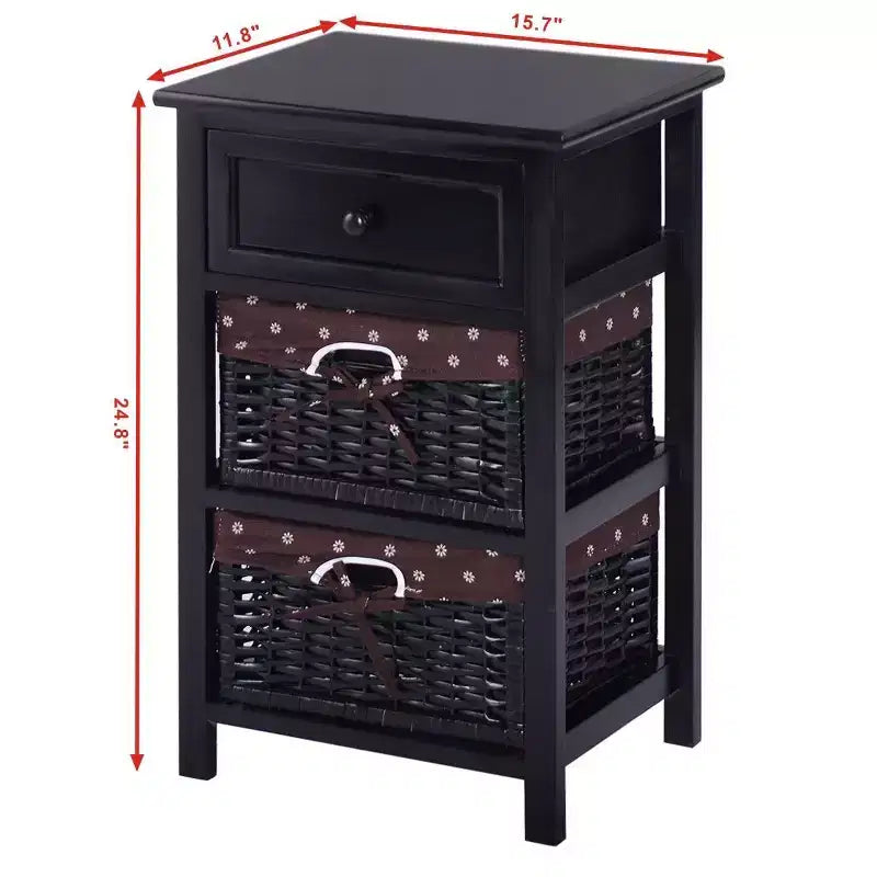Lot DE 2 Tables de Chevet 3 Niveaux 1 Tiroir Organiseur en Bois avec 2 Paniers