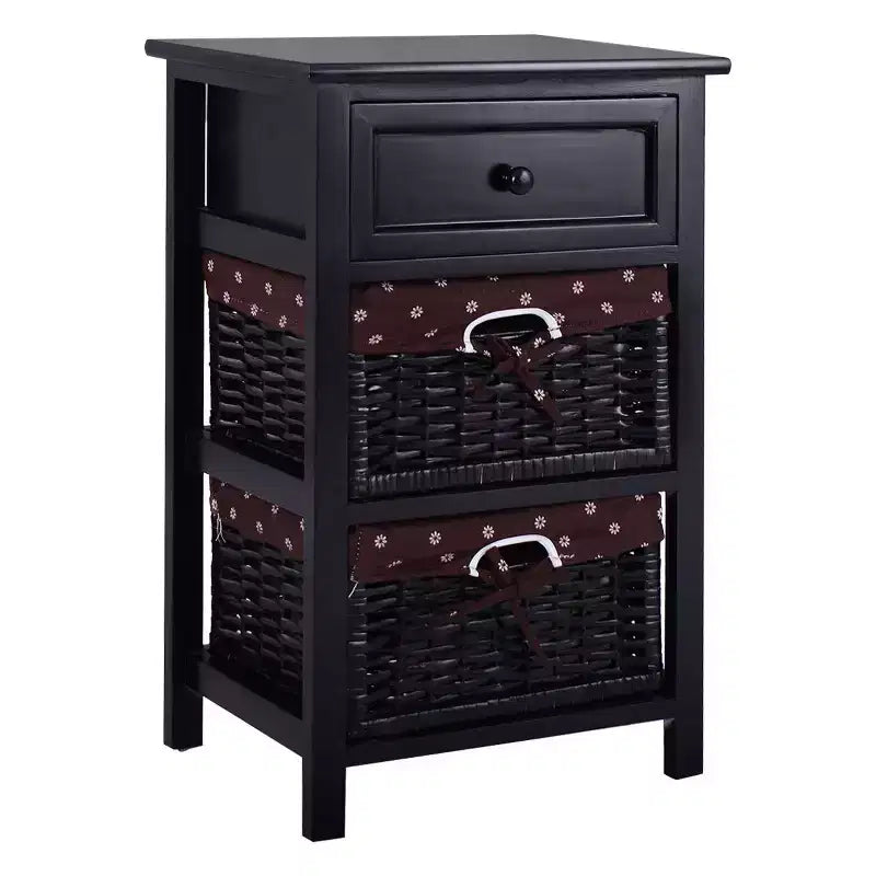 Lot DE 2 Tables de Chevet 3 Niveaux 1 Tiroir Organiseur en Bois avec 2 Paniers