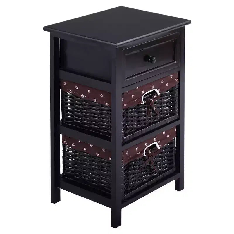 Lot DE 2 Tables de Chevet 3 Niveaux 1 Tiroir Organiseur en Bois avec 2 Paniers